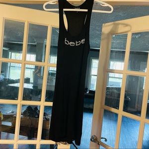BeBe crystal logo black razorback dress